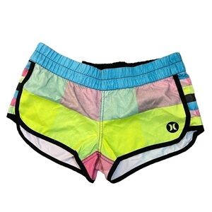 HURLEY Colour Blocked Elastic Waist Casual Swim Athletic Mini Short S